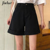 Jielur Jeans Shorts Women Crimping Straight Jeans High Waist BF Black Beigh S-XL Denim Shorts Female Summer Casual