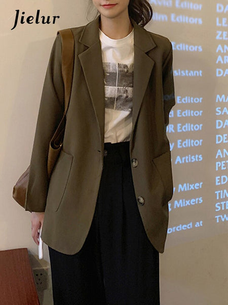 Jielur Korean Army Green Black Blazer Women Autumn Chic High Street Suit Coat Woman Office Lady Casual Jackets Female M-XXL