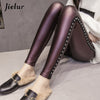 New Winter Fleece Matte PU Leather leggings Women Fashion Rivets Push Up Pencil Pants 4 Colors S-XXL Slim Lady Leggins