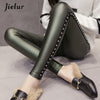 New Winter Fleece Matte PU Leather leggings Women Fashion Rivets Push Up Pencil Pants 4 Colors S-XXL Slim Lady Leggins