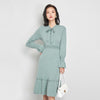 Jinju Autumn Winter Ruffled Lace Bow Neck Wool Cardigan Dress Female Slim Sleeve Woman Warm&Quality Pullovers