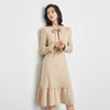 Jinju Autumn Winter Ruffled Lace Bow Neck Wool Cardigan Dress Female Slim Sleeve Woman Warm&Quality Pullovers