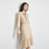Jinju Autumn Winter Ruffled Lace Bow Neck Wool Cardigan Dress Female Slim Sleeve Woman Warm&Quality Pullovers