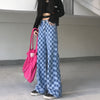 Jogger Plaid Ladies Jeans Summer Universal Plaid Pattern Loose Casual Blue Wide Leg Jeans Men'S Overalls Streetwear 2022