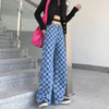 Jogger Plaid Ladies Jeans Summer Universal Plaid Pattern Loose Casual Blue Wide Leg Jeans Men'S Overalls Streetwear 2022