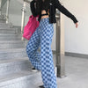 Jogger Plaid Ladies Jeans Summer Universal Plaid Pattern Loose Casual Blue Wide Leg Jeans Men'S Overalls Streetwear 2022