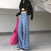 Jogger Plaid Ladies Jeans Summer Universal Plaid Pattern Loose Casual Blue Wide Leg Jeans Men'S Overalls Streetwear 2022