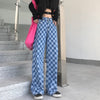 Jogger Plaid Ladies Jeans Summer Universal Plaid Pattern Loose Casual Blue Wide Leg Jeans Men'S Overalls Streetwear 2022