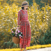 Johnature Spring Leisure Retro O-neck Button Floral Print Dresses 2022 Comfortable Three Quarter Sleeve Women Dress