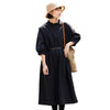 Johnature Spring Loose Leisure Plate Buckle Ruffled Collar  Dress 2022 Comfortable Three Quarter Sleeve Women Dress
