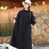 Johnature Spring Loose Leisure Plate Buckle Ruffled Collar  Dress 2022 Comfortable Three Quarter Sleeve Women Dress