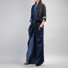 Women Denim Dress 2022 Fall Winter New Patchwork Cotton Robe V-Neck Vintage Women Casual Pockets Bandage Maxi Dresses