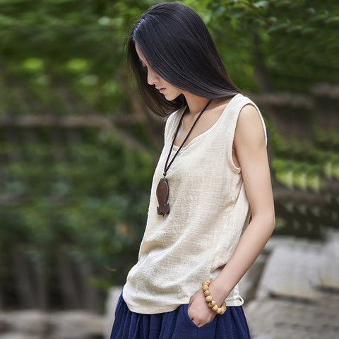 Women Tanks Sleeveless O-Neck 2022 Summer Shirt New 9 Color Solid Casual Cotton Linen Vintage Women Clothes Vest Top