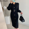 Joinyouth Chic Woman Dress Korean Knitted Robe Femme O-neck Bandage Slim Vestidos De Mujer Temperament Maxi Dresses with Belt