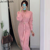 Joinyouth Chic Woman Dress Korean Knitted Robe Femme O-neck Bandage Slim Vestidos De Mujer Temperament Maxi Dresses with Belt