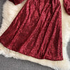 Joinyouth Temperament Party Dress Women Elegant Heavy Sequined Vestidos Mujer V-neck Lantern Sleeve Robe Mini Dresses