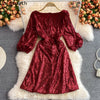 Joinyouth Temperament Party Dress Women Elegant Heavy Sequined Vestidos Mujer V-neck Lantern Sleeve Robe Mini Dresses
