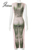 Joskaa Chic Printed Sleeveless O-Neck Stretchy Bodycon Dress Women Sexy Party Maxi Dress Summer 2022 Casual  Streetwear