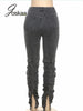 Joskaa Gray High Waist Slim Straight Leg Denim Pants Women Casual Ruched Split Zipper Button Jeans Fall 2022 Streetwear