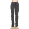 Joskaa Gray High Waist Slim Straight Leg Denim Pants Women Casual Ruched Split Zipper Button Jeans Fall 2022 Streetwear