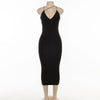 Joskaa Spaghetti Strap Deep V Neck Elegant Maxi Robes Sleeveless Bodycon Long Dresses High Waist Solid Skinny Festival Vestidos