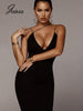 Joskaa Spaghetti Strap Deep V Neck Elegant Maxi Robes Sleeveless Bodycon Long Dresses High Waist Solid Skinny Festival Vestidos