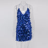 Blue Sequin Dress Summer New Deep V Neck Backless Spaghetti Strap Sexy Dress Women Bandage Dresses Party Clubwear