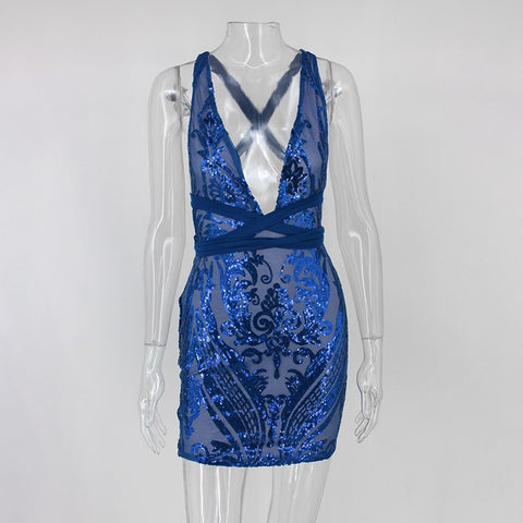 Elegant evening party sequin dress Women sexy deep v neck bodycon dress short beach summer casual dress mesh vestidos