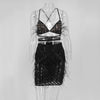 Newest Fashion Sequin Party Dress Women Feather Tassel Sexy Backless Bandage Women Black Dress Lady 2 Piece Dresses