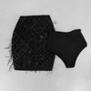 Newest Fashion Sequin Party Dress Women Feather Tassel Sexy Backless Bandage Women Black Dress Lady 2 Piece Dresses