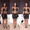 Newest Fashion Sequin Party Dress Women Feather Tassel Sexy Backless Bandage Women Black Dress Lady 2 Piece Dresses