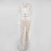 Sequins Feathers Mesh Bandage Jumpsuit And Rompers For Women Sexy Two Piece Deep V Neck Perspective Bodycon Bodysuit