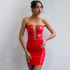 Shiny PU Faux Leather Dress Women 2022 Sexy Ruched Sleeveless Black Bodycon Tank Summer Dress Party Clubwear Vestidos