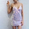 V Neck Elegant Autumn Mini Dress Solid Sequined Fashion Full Sexy Women Backless Vintage Dress Vestidos