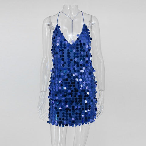 V Neck Elegant Autumn Mini Dress Solid Sequined Fashion Full Sexy Women Backless Vintage Dress Vestidos