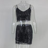 Women Sexy Bodycon Dress Summer Black Gold Mini Party Club Dresses Sling Backless Sequin Two Piece Set Dress Vestidos