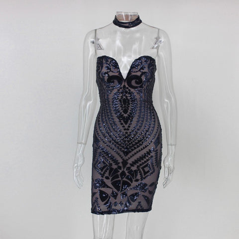 Womens Summer Sleeveless V-Neck Backless Strap Sexy Party Mini Dress Sequined Slim Casual Short Dresses for wholesale