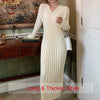 JulyPalette Elegant Ladies Long Knitted Dress Autumn Winter Long Sleeve Sweaters Knitted Dress Women Slim Maxi Knitting Robe