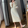 JulyPalette Elegant Ladies Long Knitted Dress Autumn Winter Long Sleeve Sweaters Knitted Dress Women Slim Maxi Knitting Robe