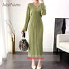JulyPalette Elegant Ladies Long Knitted Dress Autumn Winter Long Sleeve Sweaters Knitted Dress Women Slim Maxi Knitting Robe