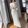 JulyPalette Elegant Ladies Long Knitted Dress Autumn Winter Long Sleeve Sweaters Knitted Dress Women Slim Maxi Knitting Robe