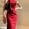 Julye Elegant Off-shoulder Ladies Party Dress 2022 Summer Women Sleeveless Sling Dress Sexy Split Bodycon Long Vestidos