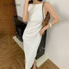 Julye Elegant Off-shoulder Ladies Party Dress 2022 Summer Women Sleeveless Sling Dress Sexy Split Bodycon Long Vestidos