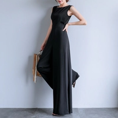 Jumpsuit For Women Round Neck Sleeveless overalls Summer 2022 Office Lady Female Elegant Long Wide Leg ukraine romper