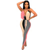 Jumpsuits for Women 2022 Sexy Contrast Deep V Neck Jumpsuit Striped Multi Strappy Backless High Waist Romper Club Party Overalls