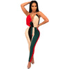 Jumpsuits for Women 2022 Sexy Contrast Deep V Neck Jumpsuit Striped Multi Strappy Backless High Waist Romper Club Party Overalls