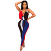Jumpsuits for Women 2022 Sexy Contrast Deep V Neck Jumpsuit Striped Multi Strappy Backless High Waist Romper Club Party Overalls