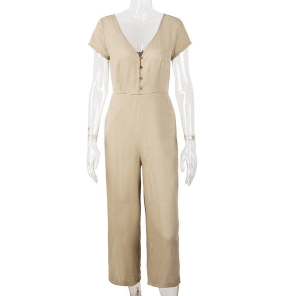 Jumpsuits for women 2022 New Womens V-Neck Short Sleeve Strappy Long rompers womens jumpsuit Trouser bodysuit combinaison femme