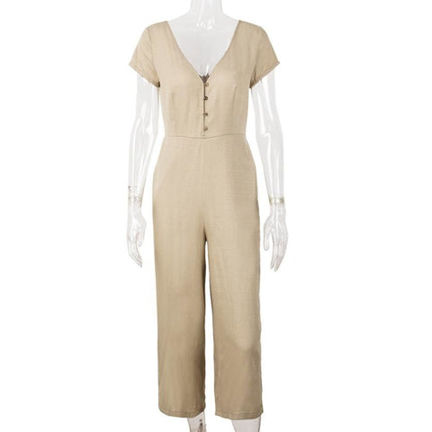 Jumpsuits for women 2022 New Womens V-Neck Short Sleeve Strappy Long rompers womens jumpsuit Trouser bodysuit combinaison femme