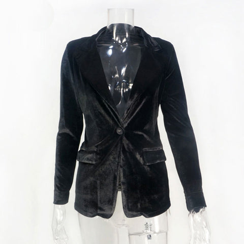 JuneLove 2022 Fashion Velvet Blazer Jacket Women Blazer Autumn Warm Ladies Blazer Coat One Button Turn-down Collar Outwears